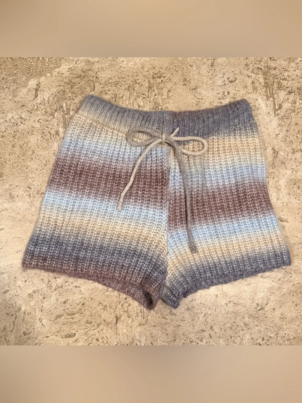 LULU’S  Sincerely Snuggly Purple Multi Striped Knit Shorts